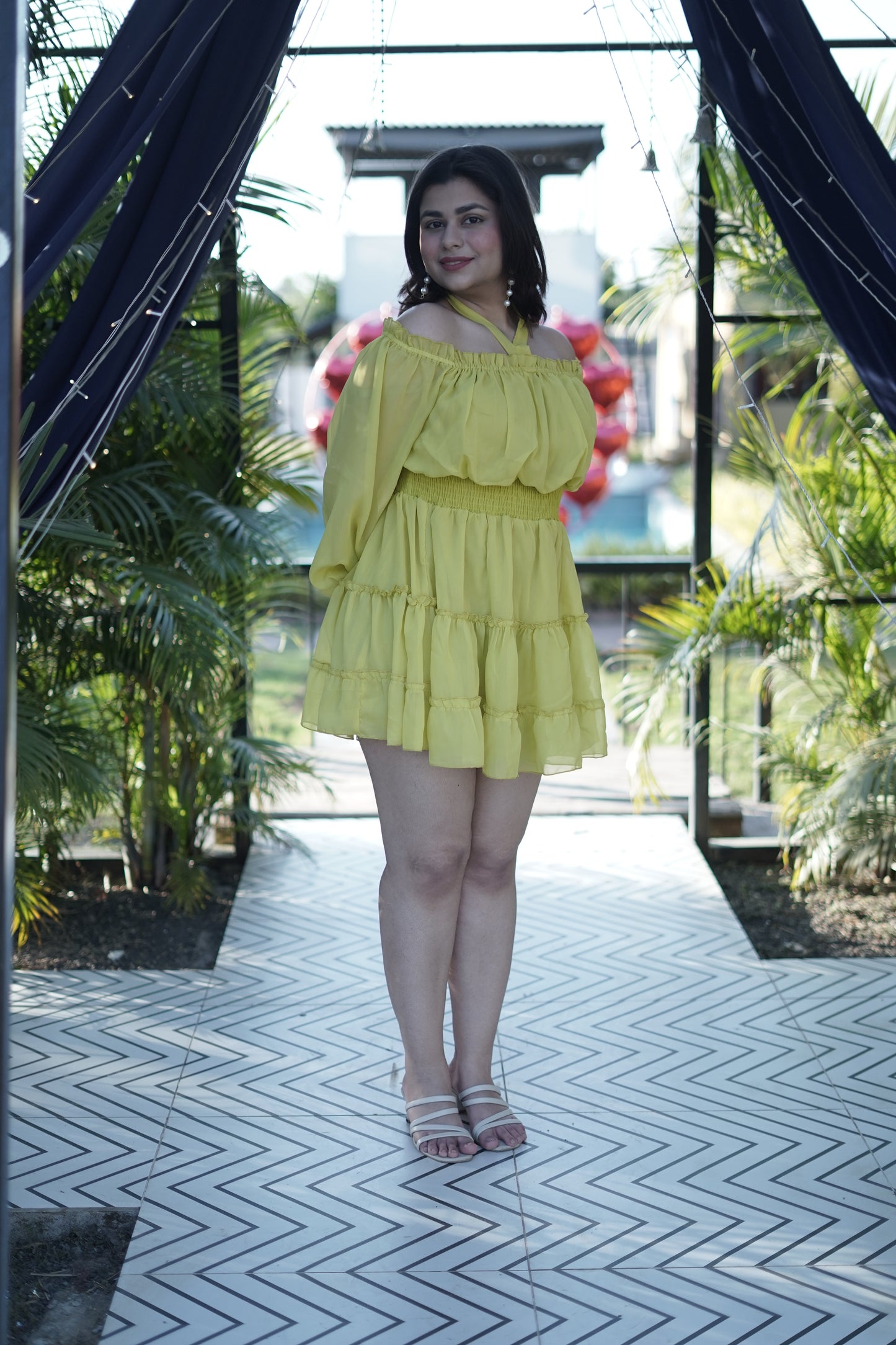 Sunny Citrine Cocktail Mini Georgette Dress