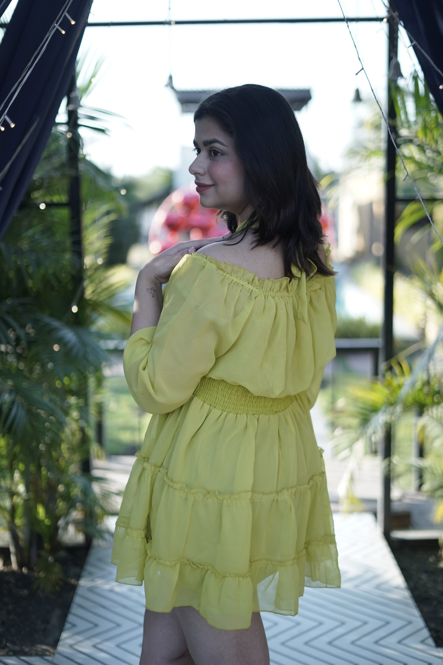 Sunny Citrine Cocktail Mini Georgette Dress