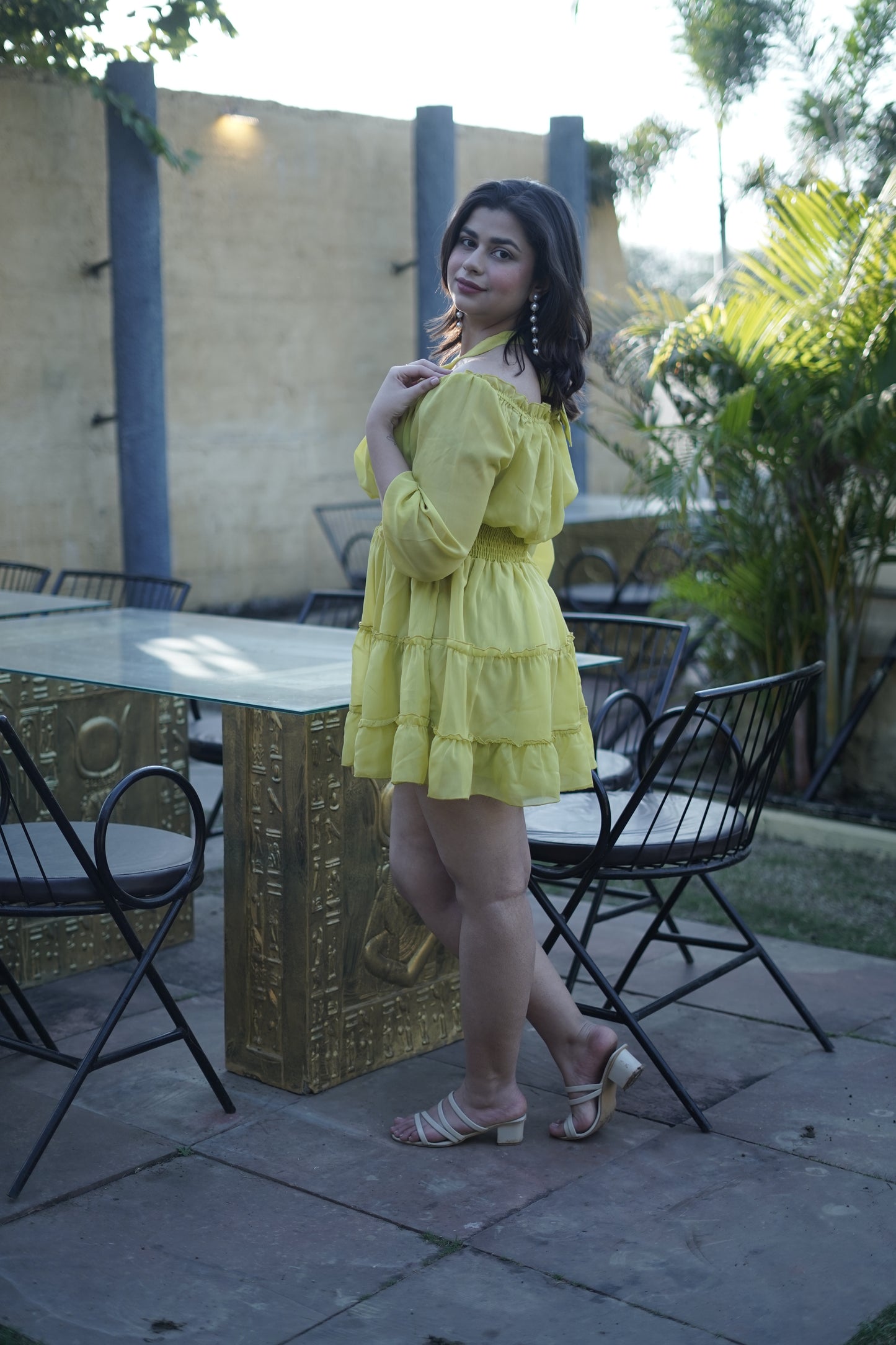 Sunny Citrine Cocktail Mini Georgette Dress