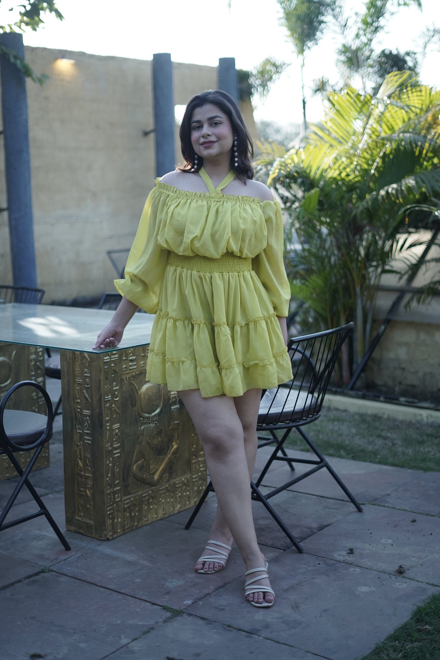 Sunny Citrine Cocktail Mini Georgette Dress