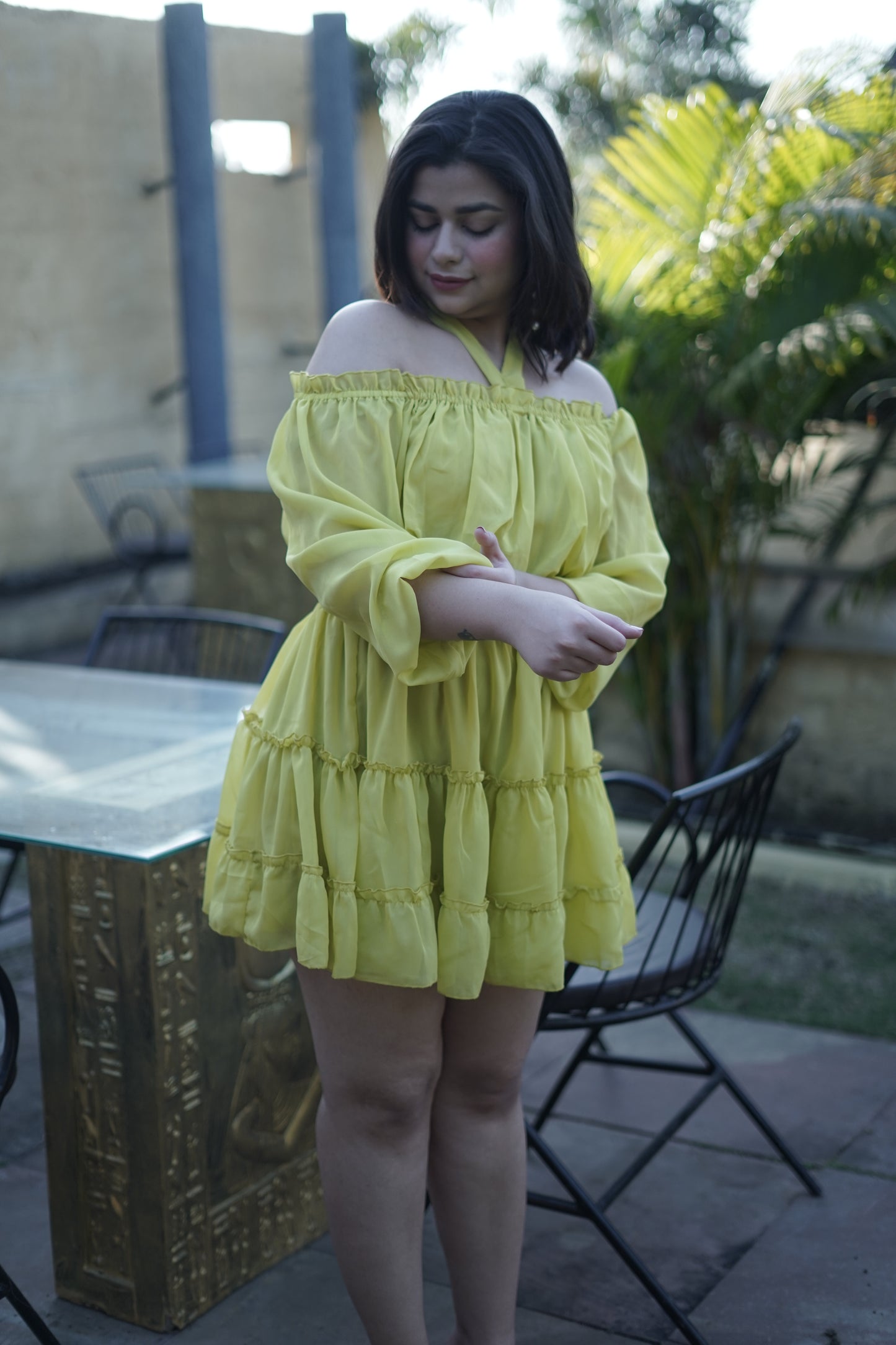 Sunny Citrine Cocktail Mini Georgette Dress