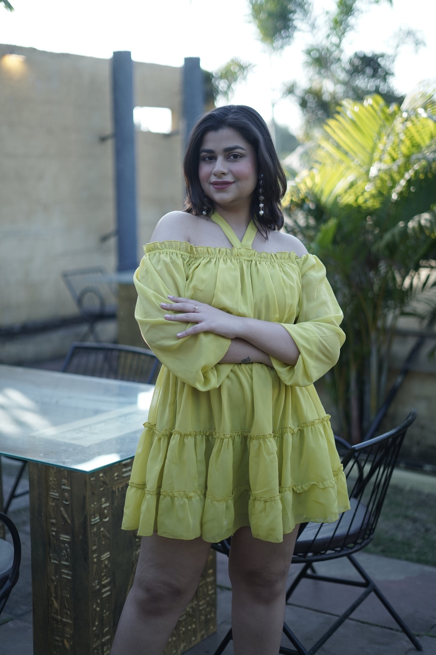Sunny Citrine Cocktail Mini Georgette Dress