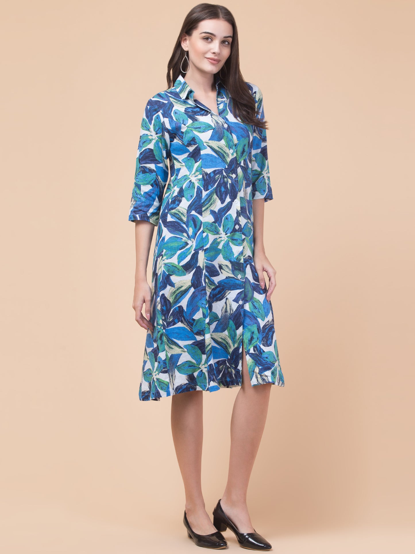 Chic Blue Elegant Shirt Dress