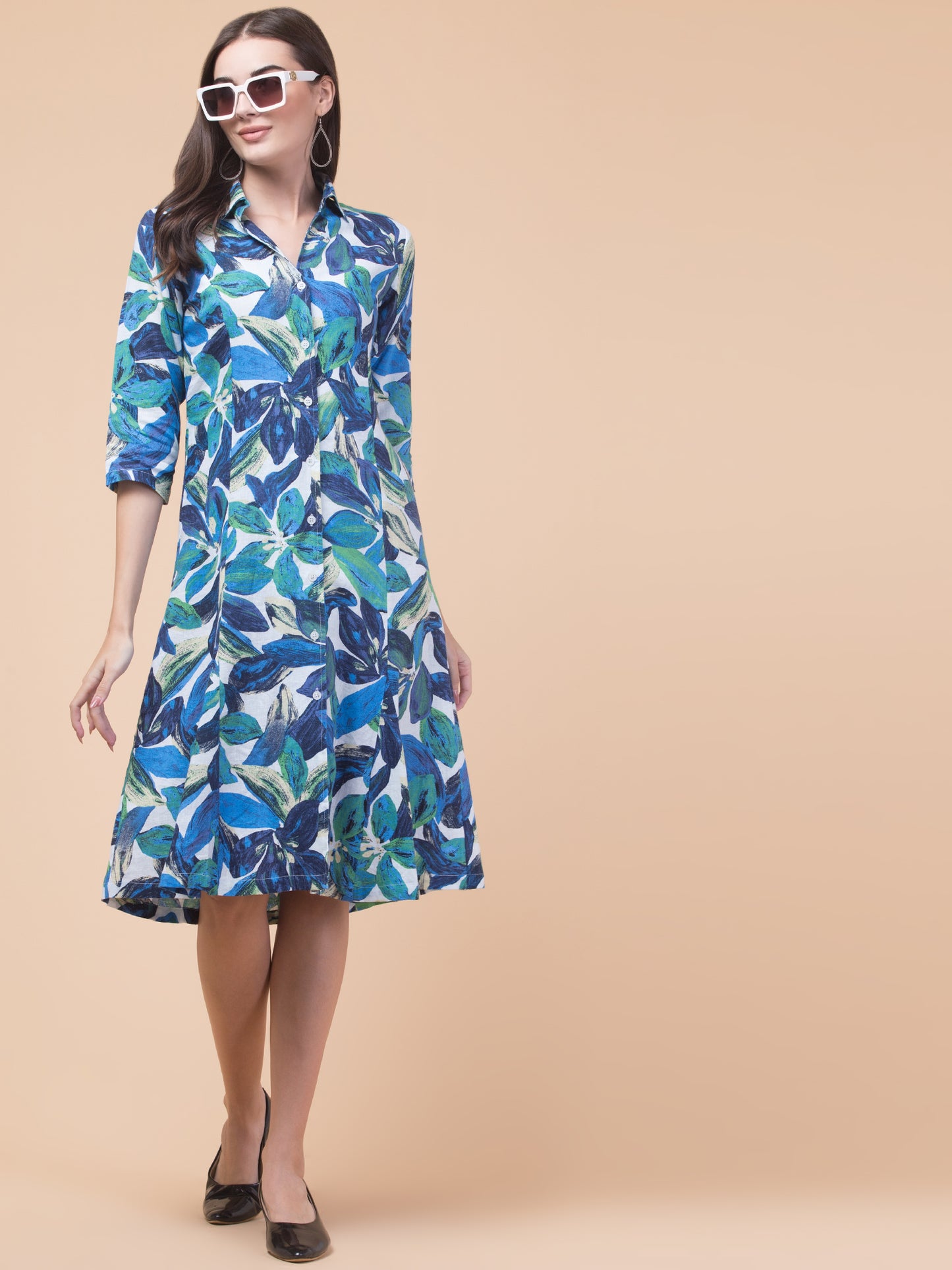 Chic Blue Elegant Shirt Dress