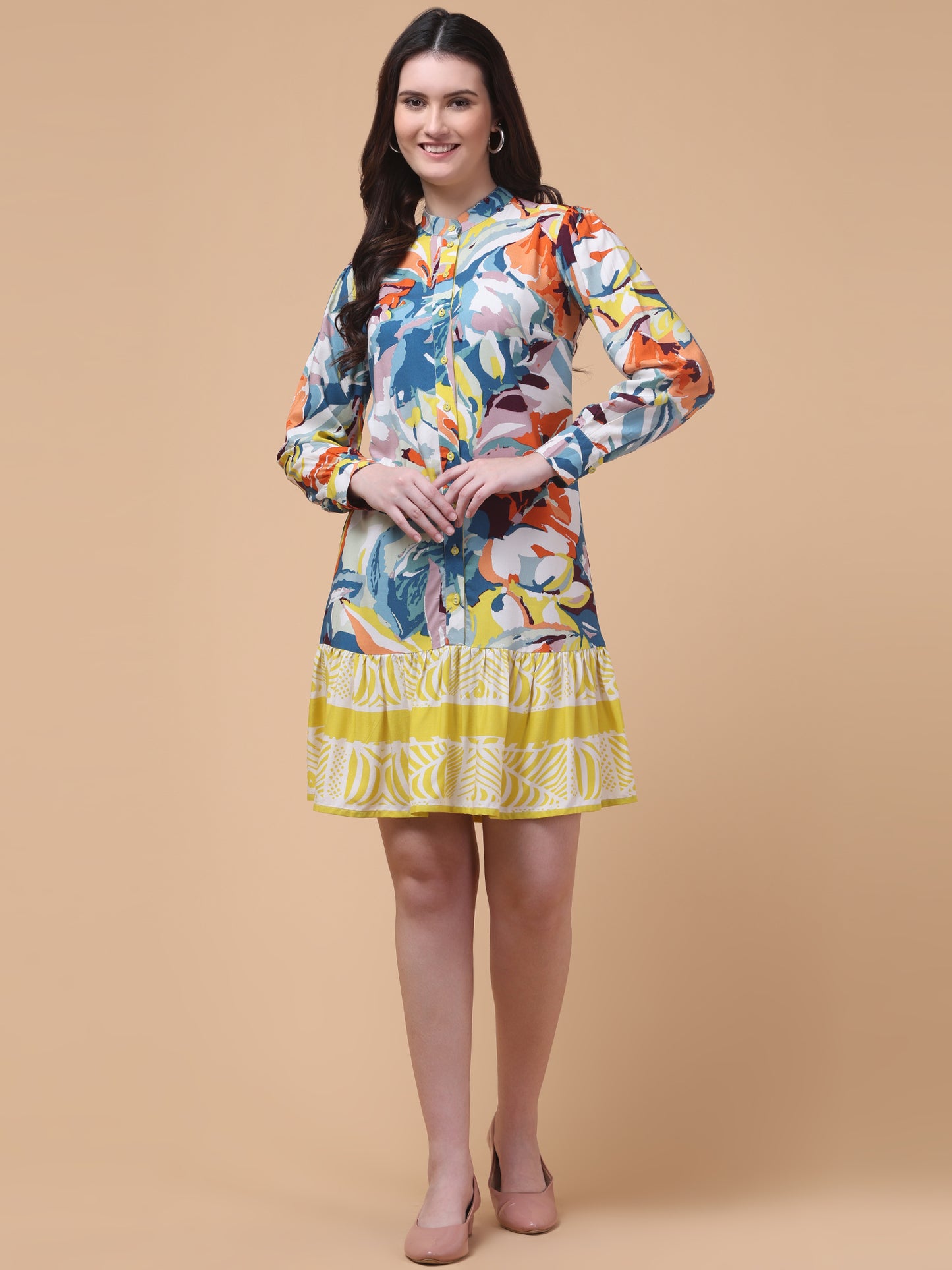 Sunburst Abstract Print Mini Dress