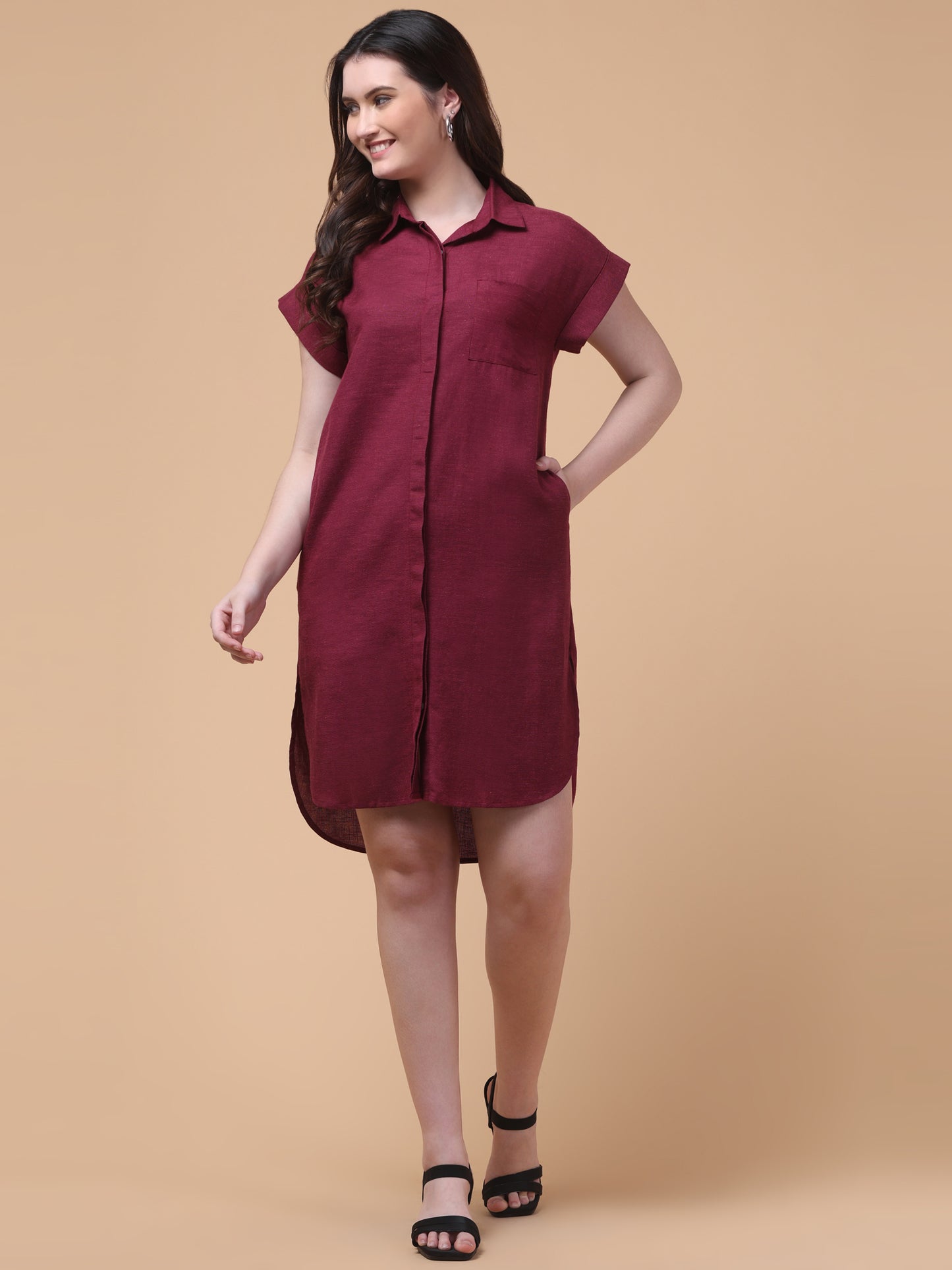 Black Breeze Linen Blend Shirt Dress