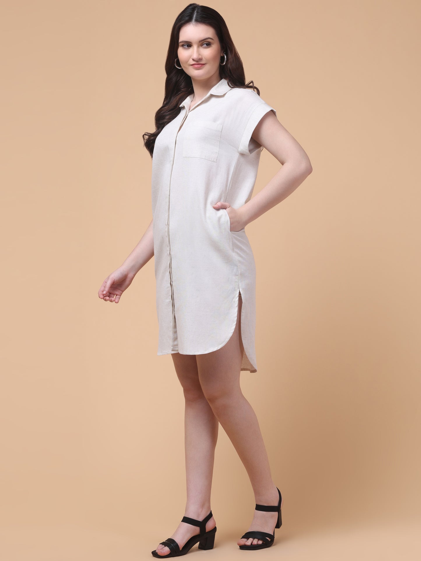 Black Breeze Linen Blend Shirt Dress