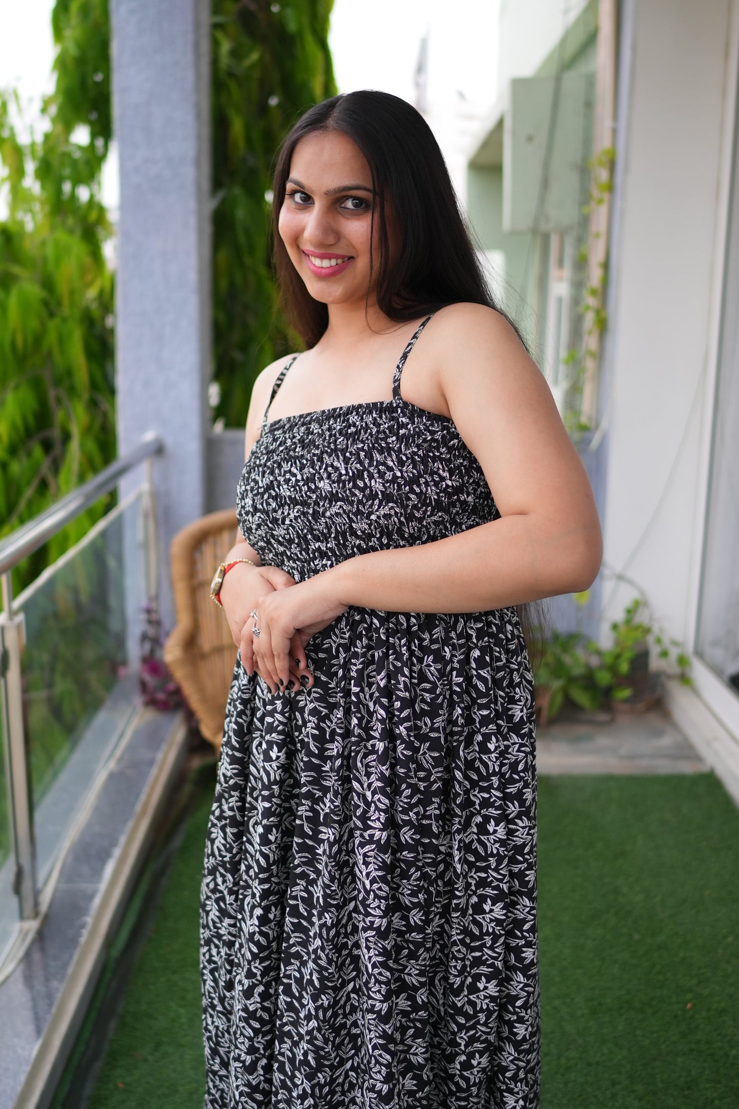 Monochrome Crepe A-Line Dress
