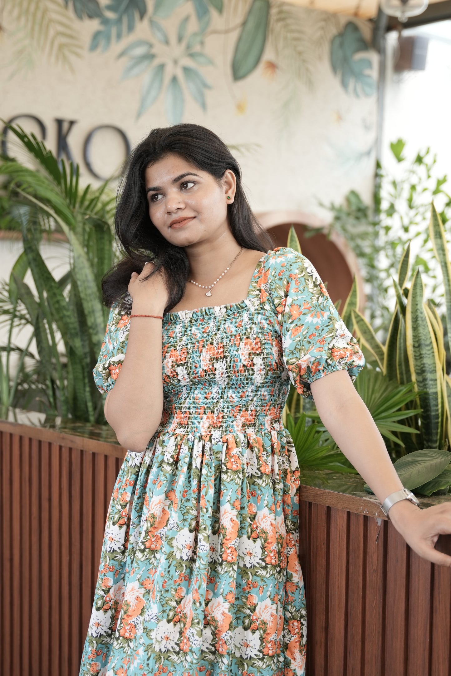 Sky Blue Floral print Midi Dress