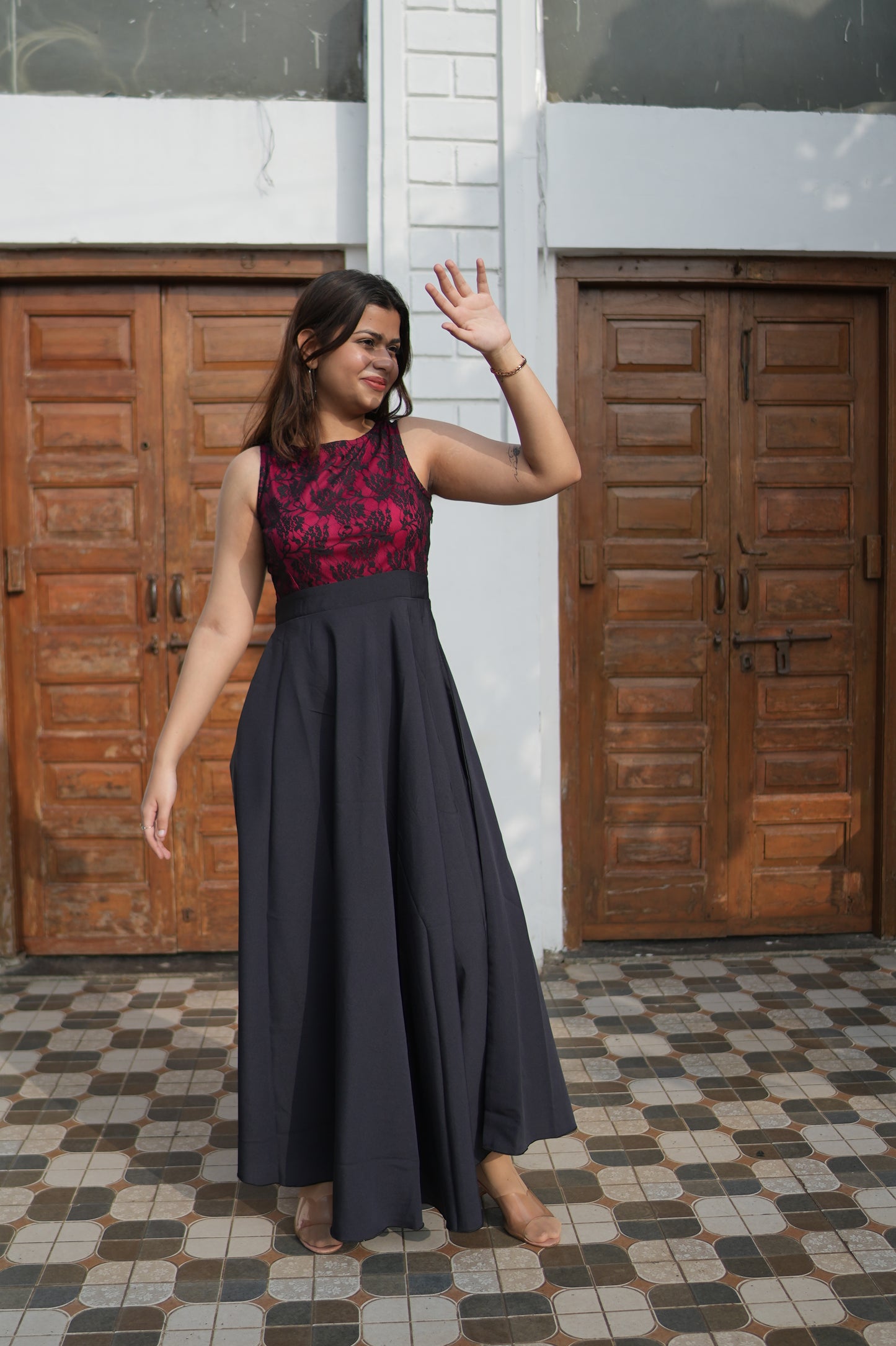 Scarlet Noir Crepe Fit and Flare Maxi Dress