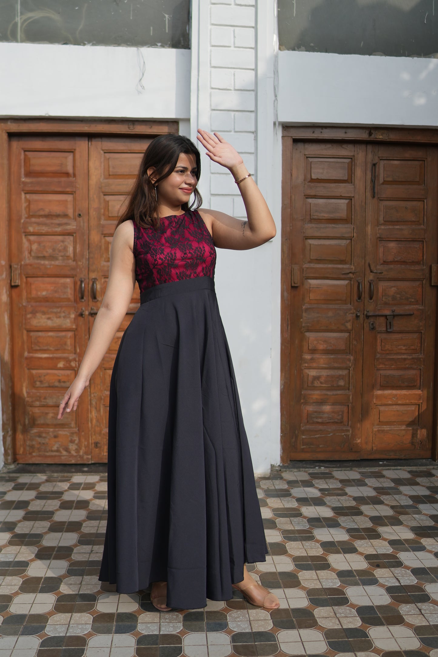 Scarlet Noir Crepe Fit and Flare Maxi Dress