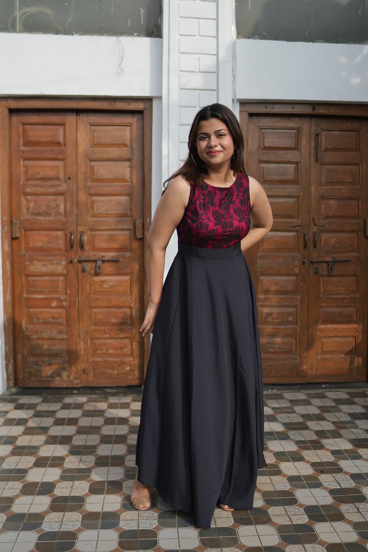 Scarlet Noir Crepe Fit and Flare Maxi Dress