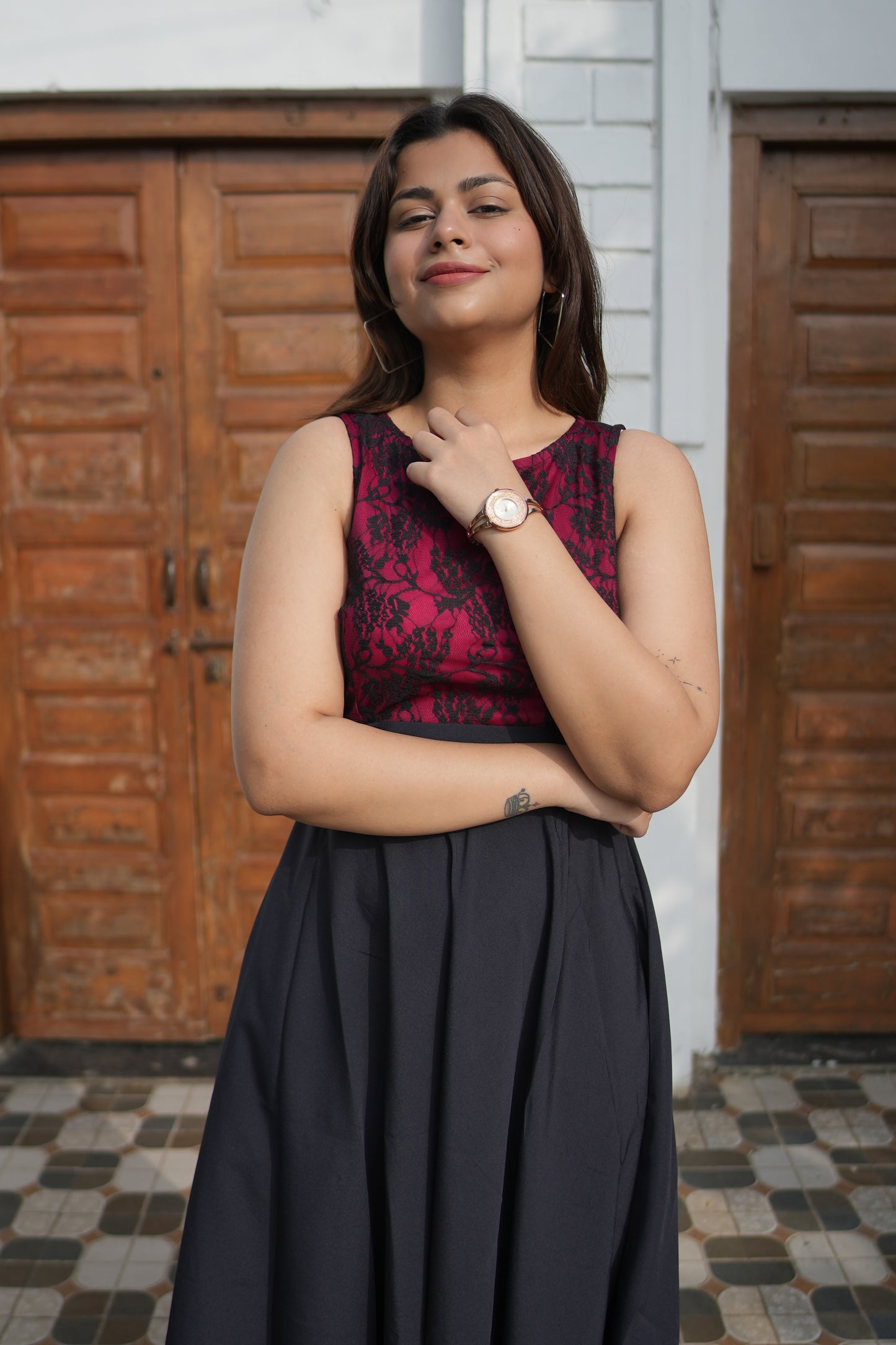 Scarlet Noir Crepe Fit and Flare Maxi Dress