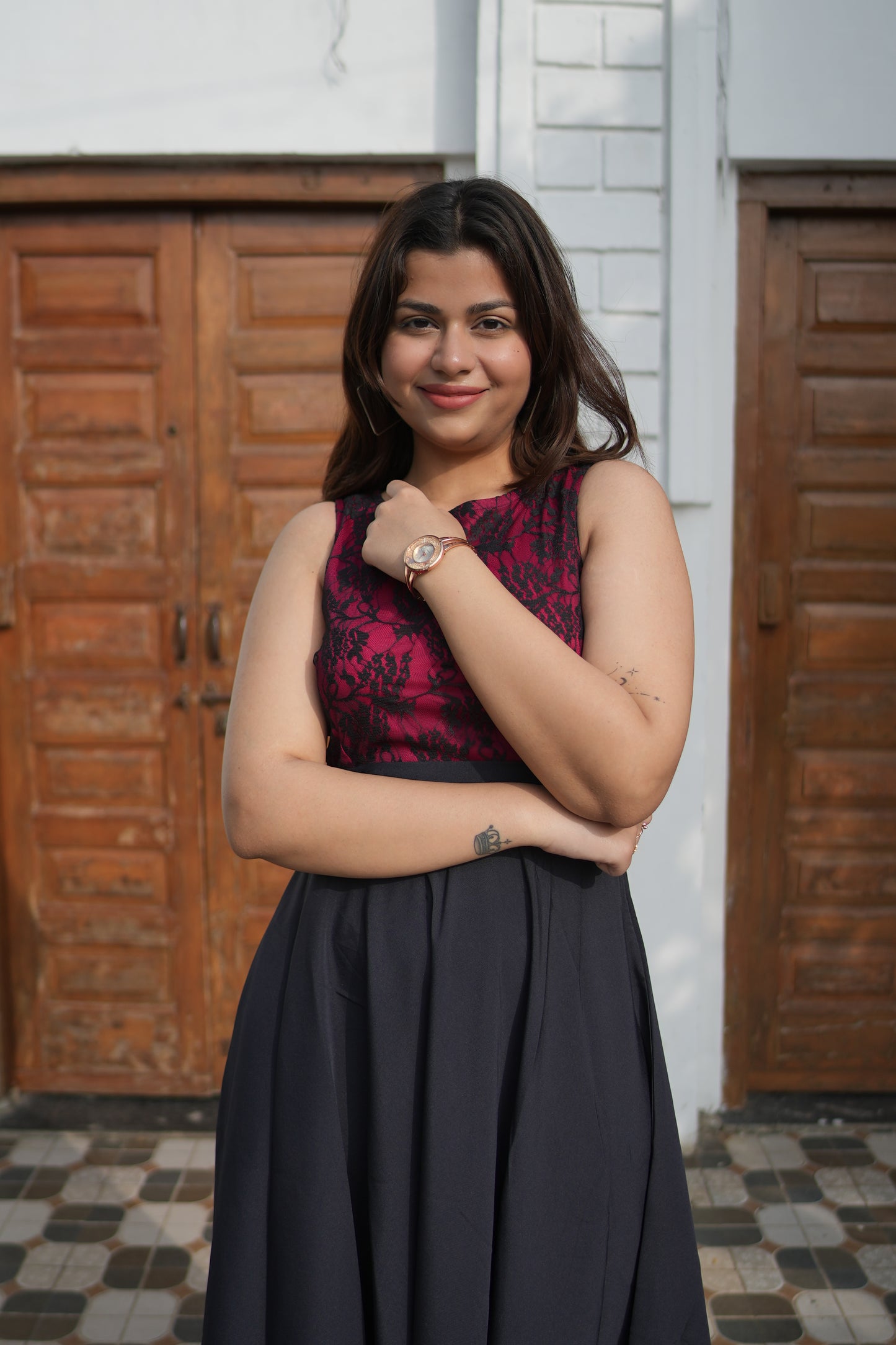 Scarlet Noir Crepe Fit and Flare Maxi Dress