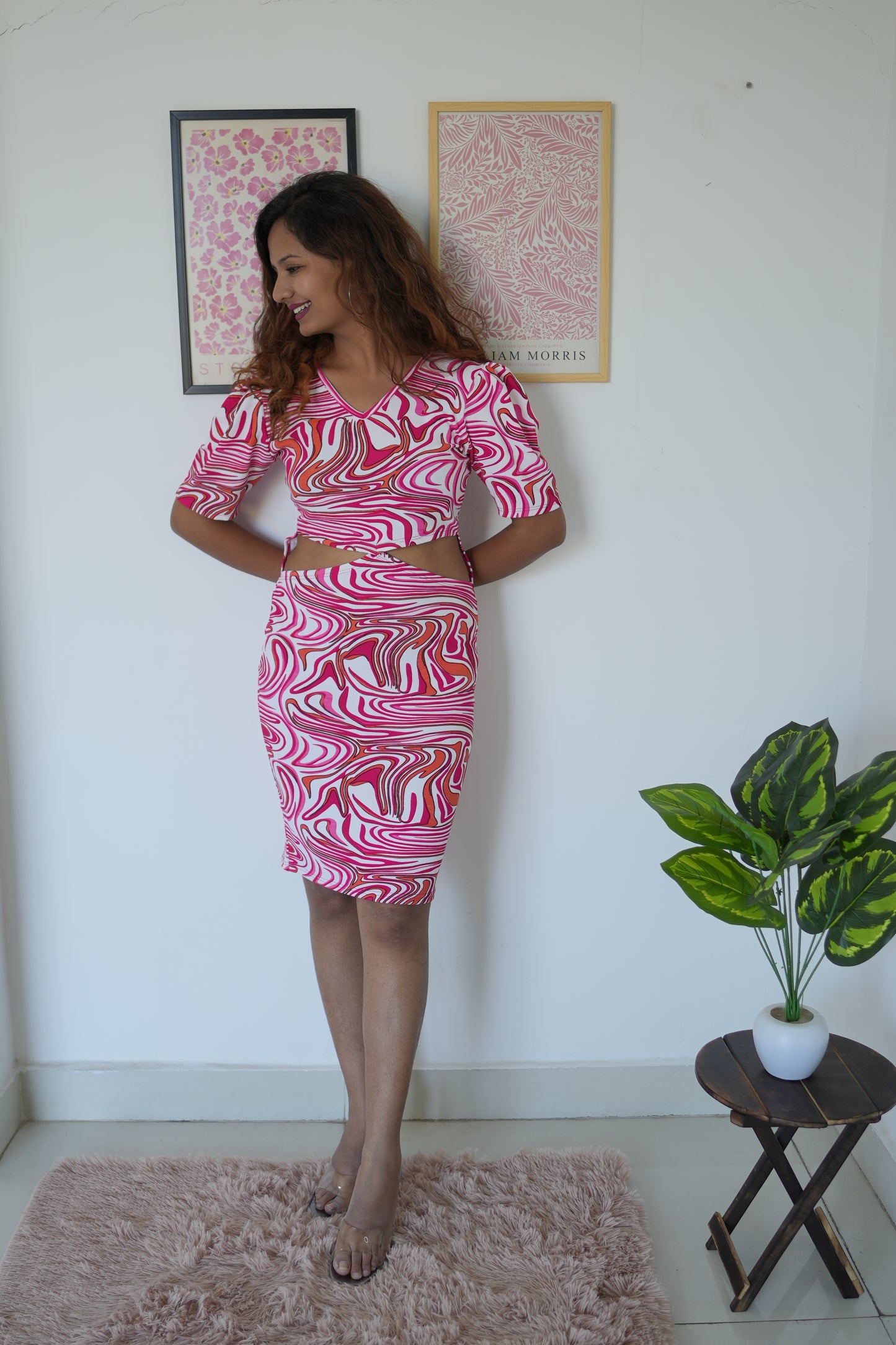 Blossom Pink Printed Elegant Bodycon Dress