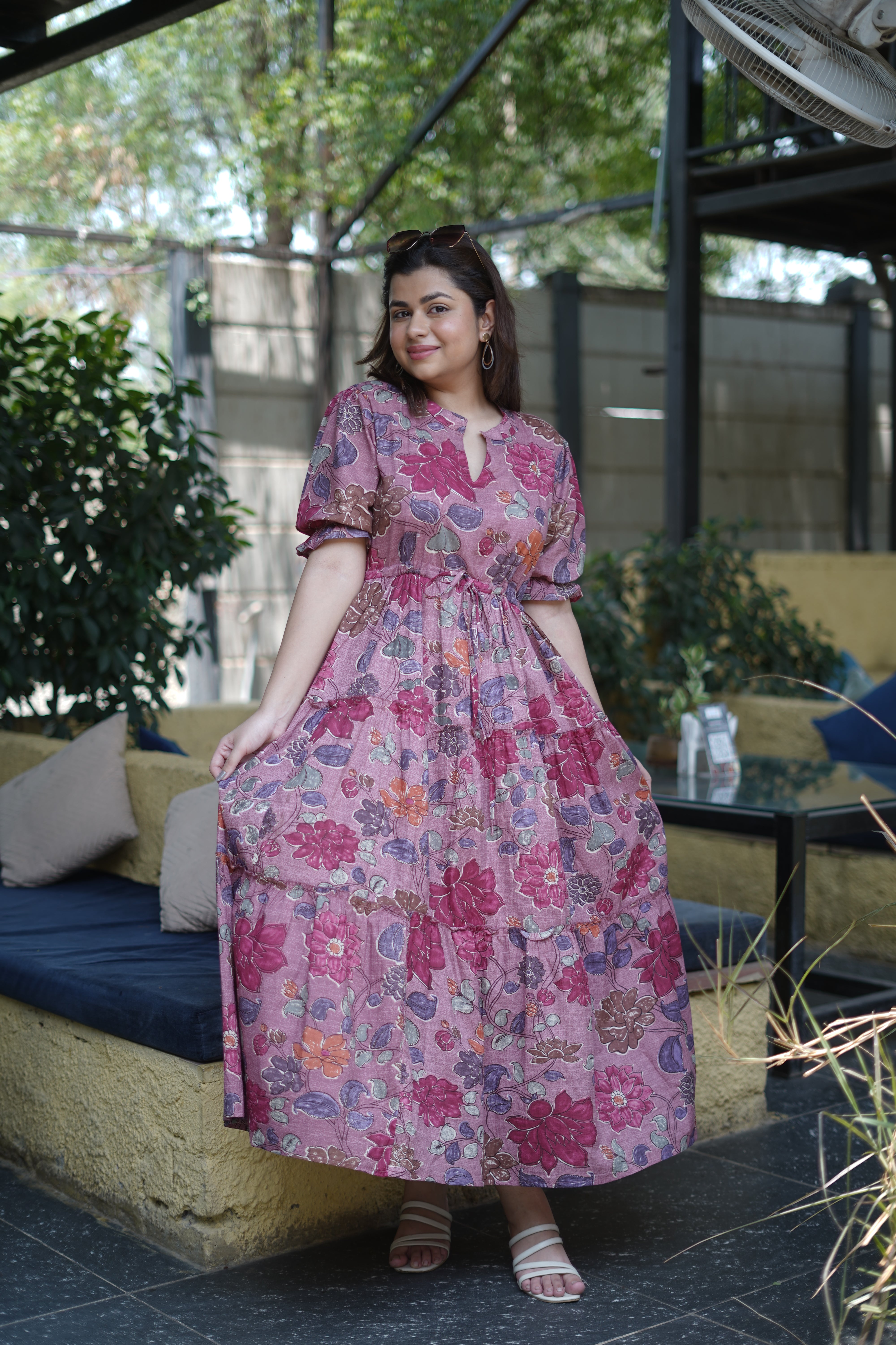 Pink Floral Fit and Flare Midi Dress by Wyshlist
