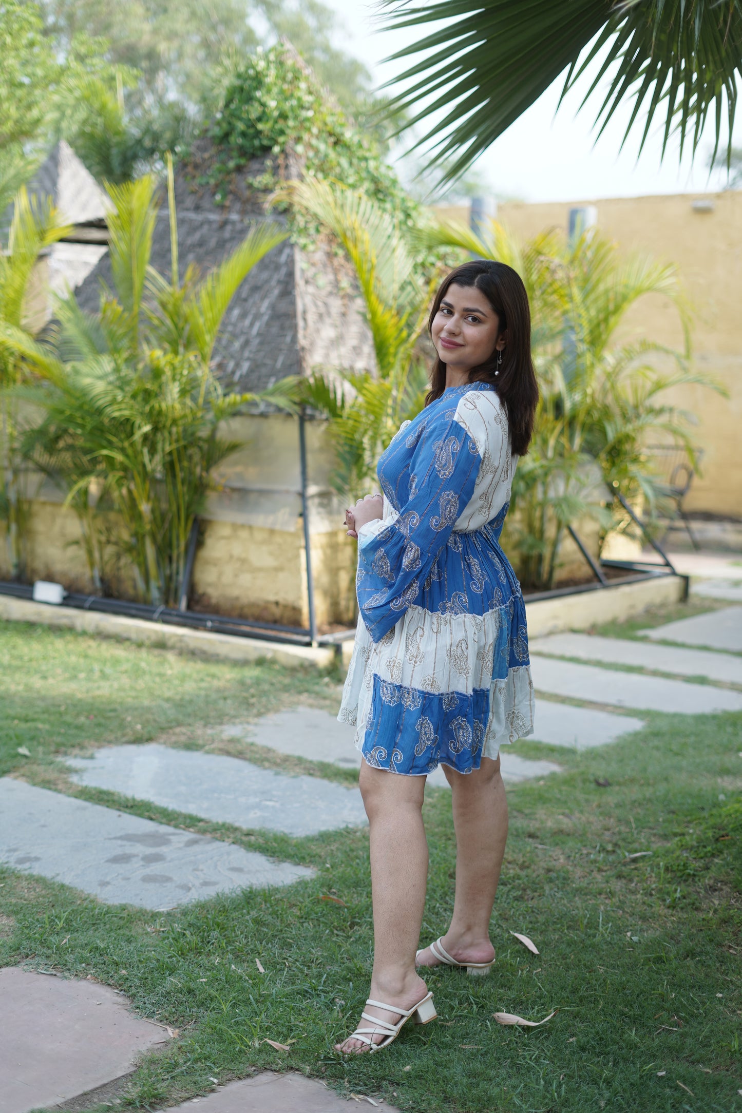 Blue Bloom Tiered Mini Dress