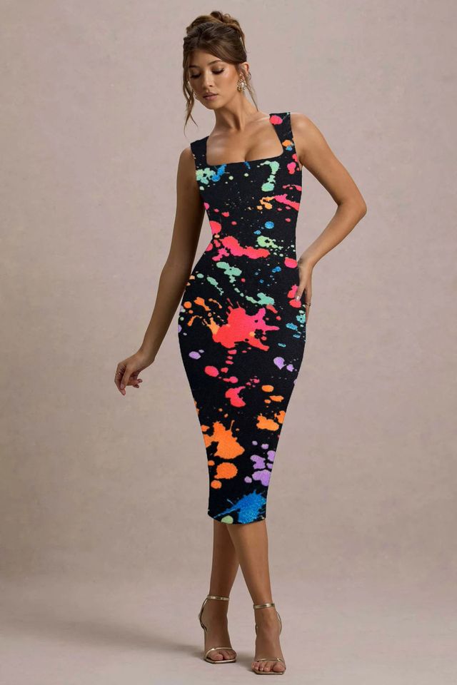 Multicolor Printed Sleeveless Bodycon Dress by Wyshlist