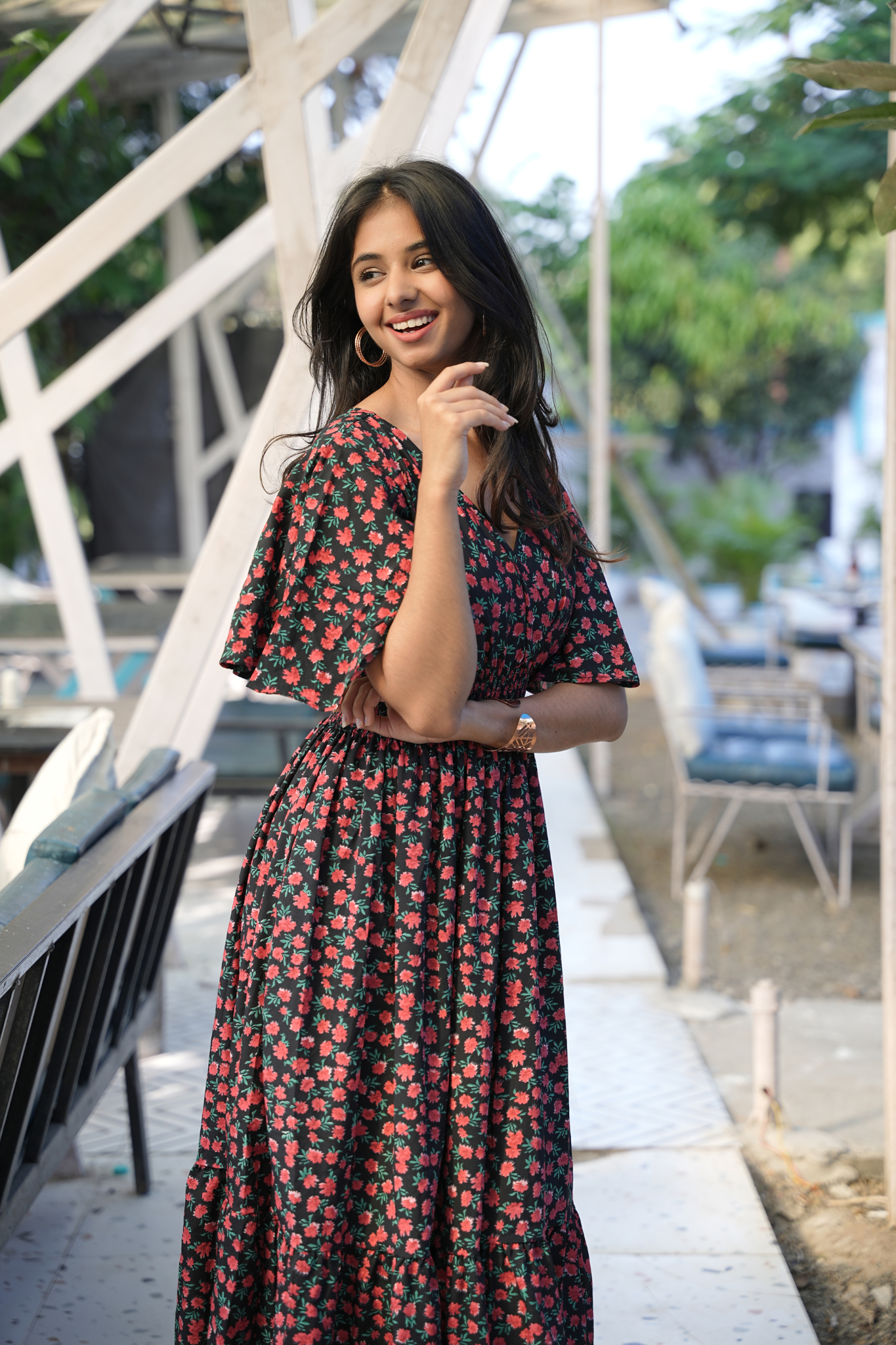 Red Small floral print Midi Dress
