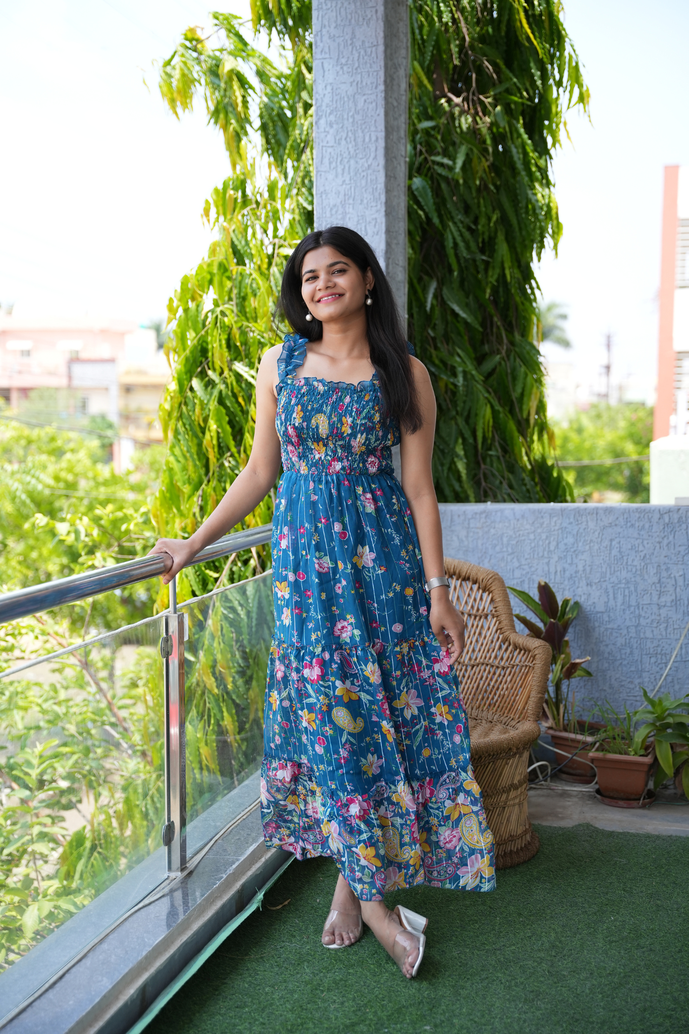 Celestial Verdant Elegance Sleeveless Floral Maxi Dress