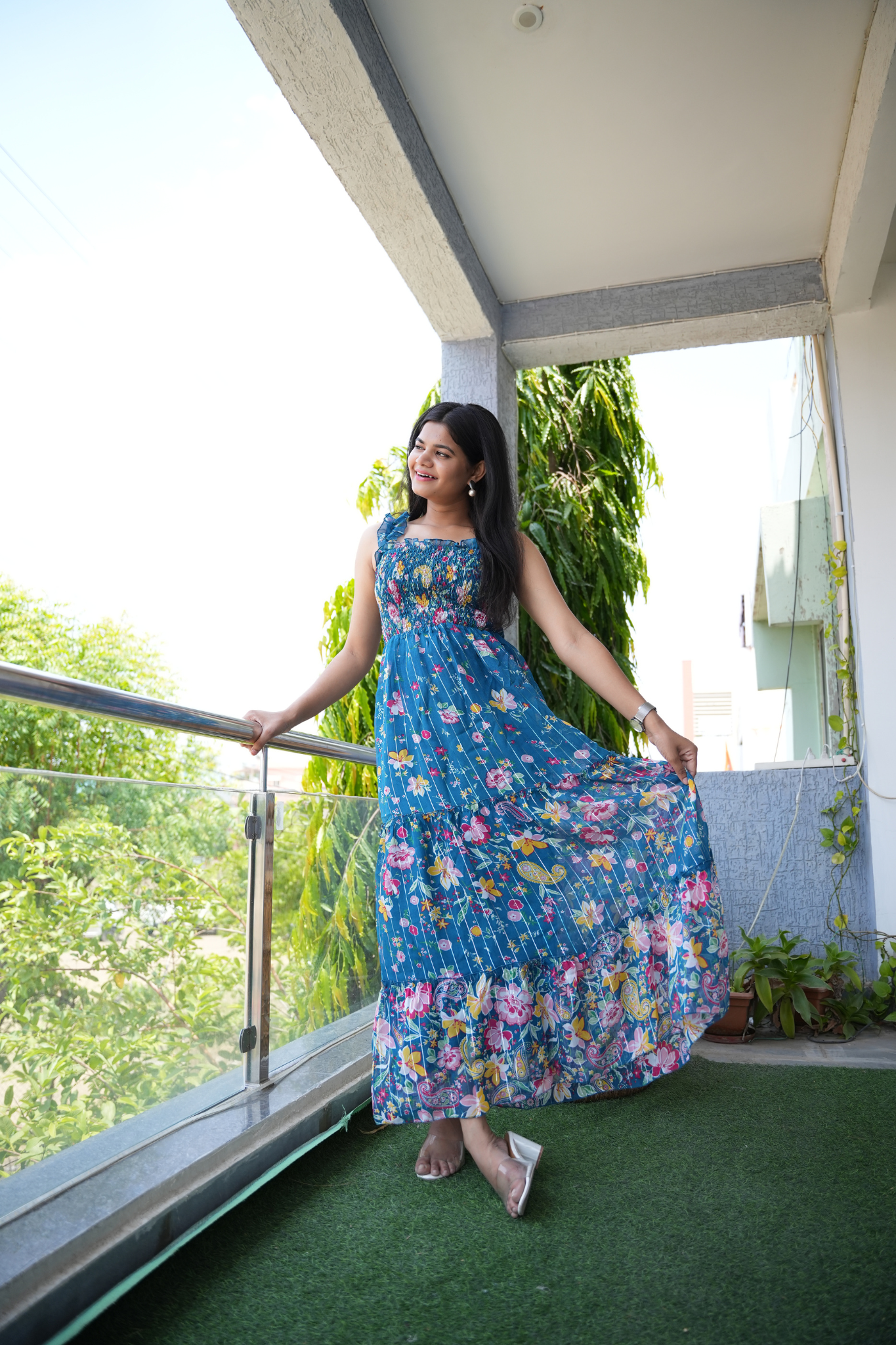 Celestial Verdant Elegance Sleeveless Floral Maxi Dress