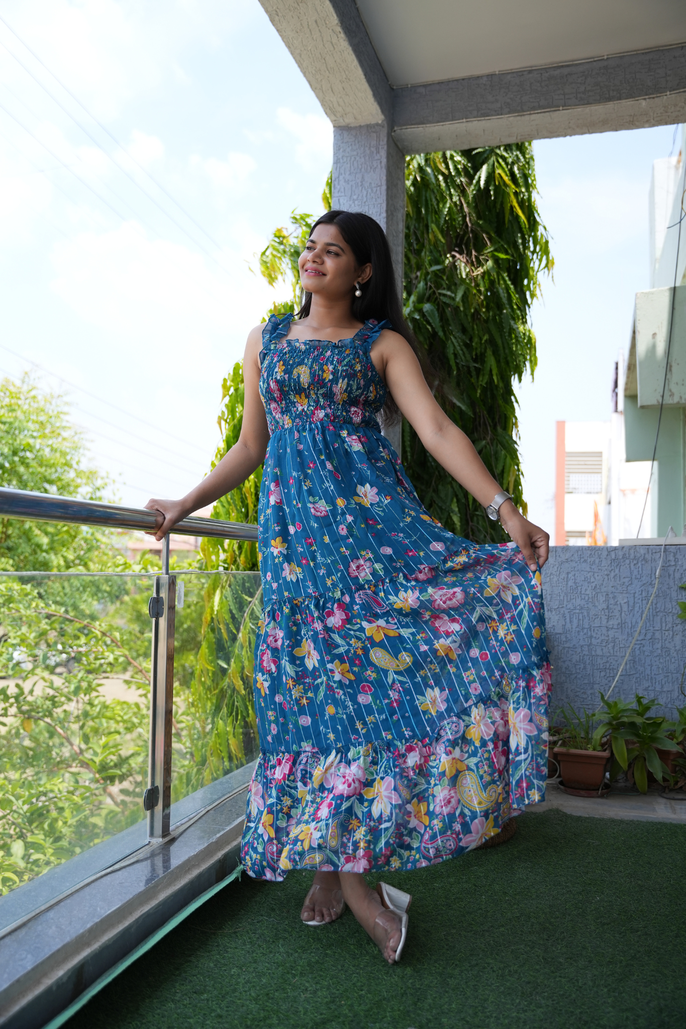 Celestial Verdant Elegance Sleeveless Floral Maxi Dress