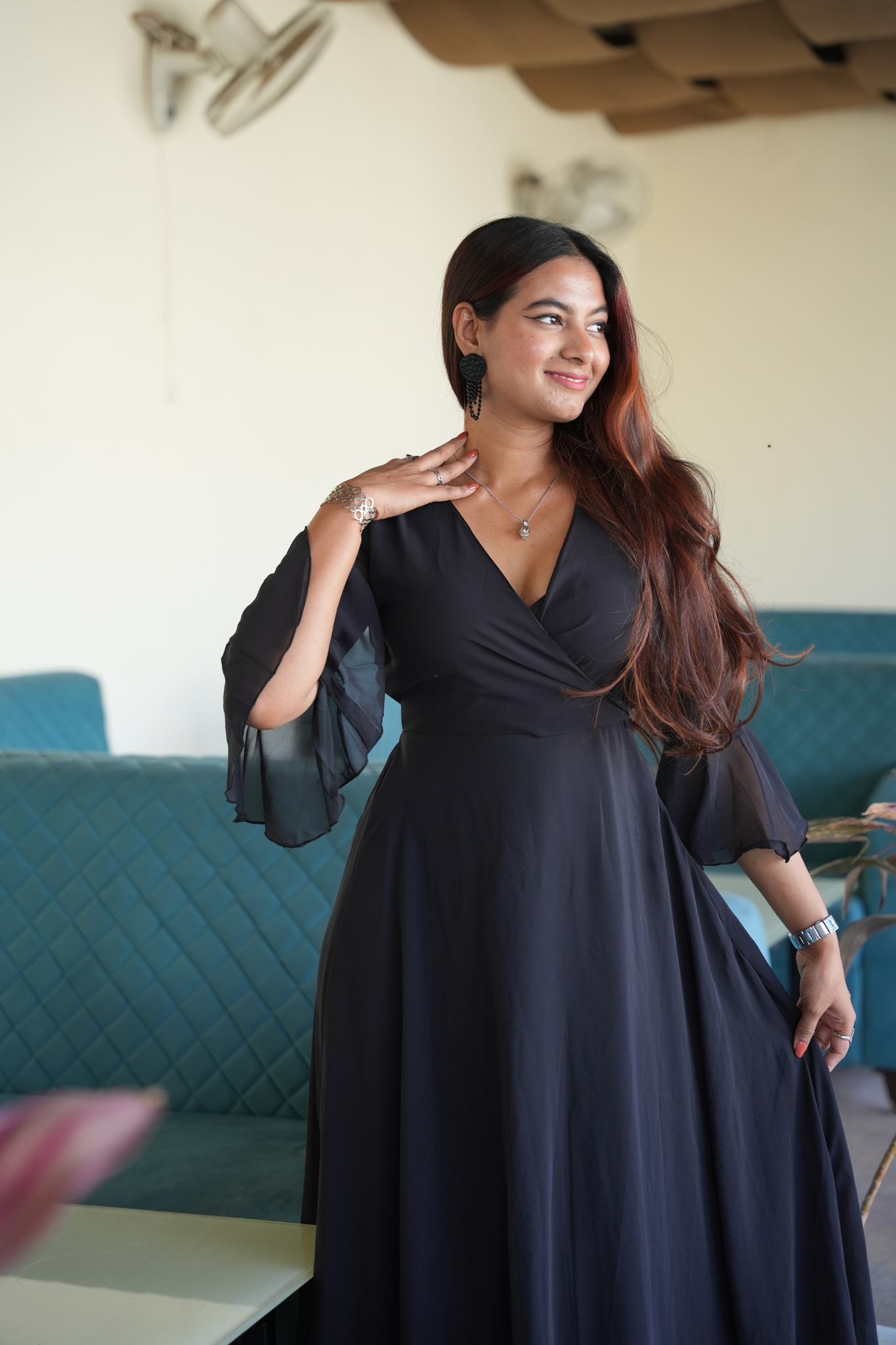 Eclipse Elegance Stylish Solid Georgette Maxi Dress
