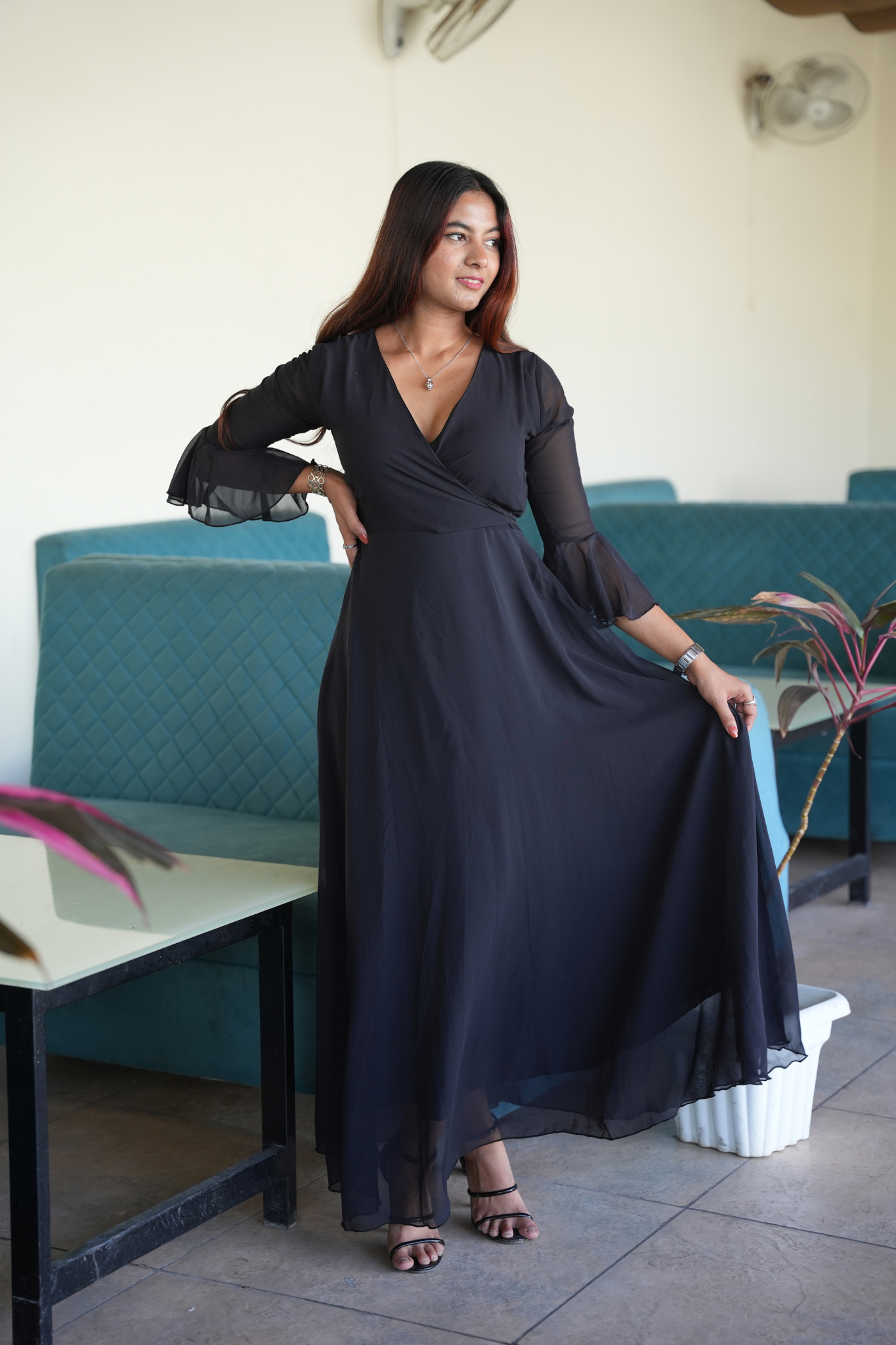 Eclipse Elegance Stylish Solid Georgette Maxi Dress
