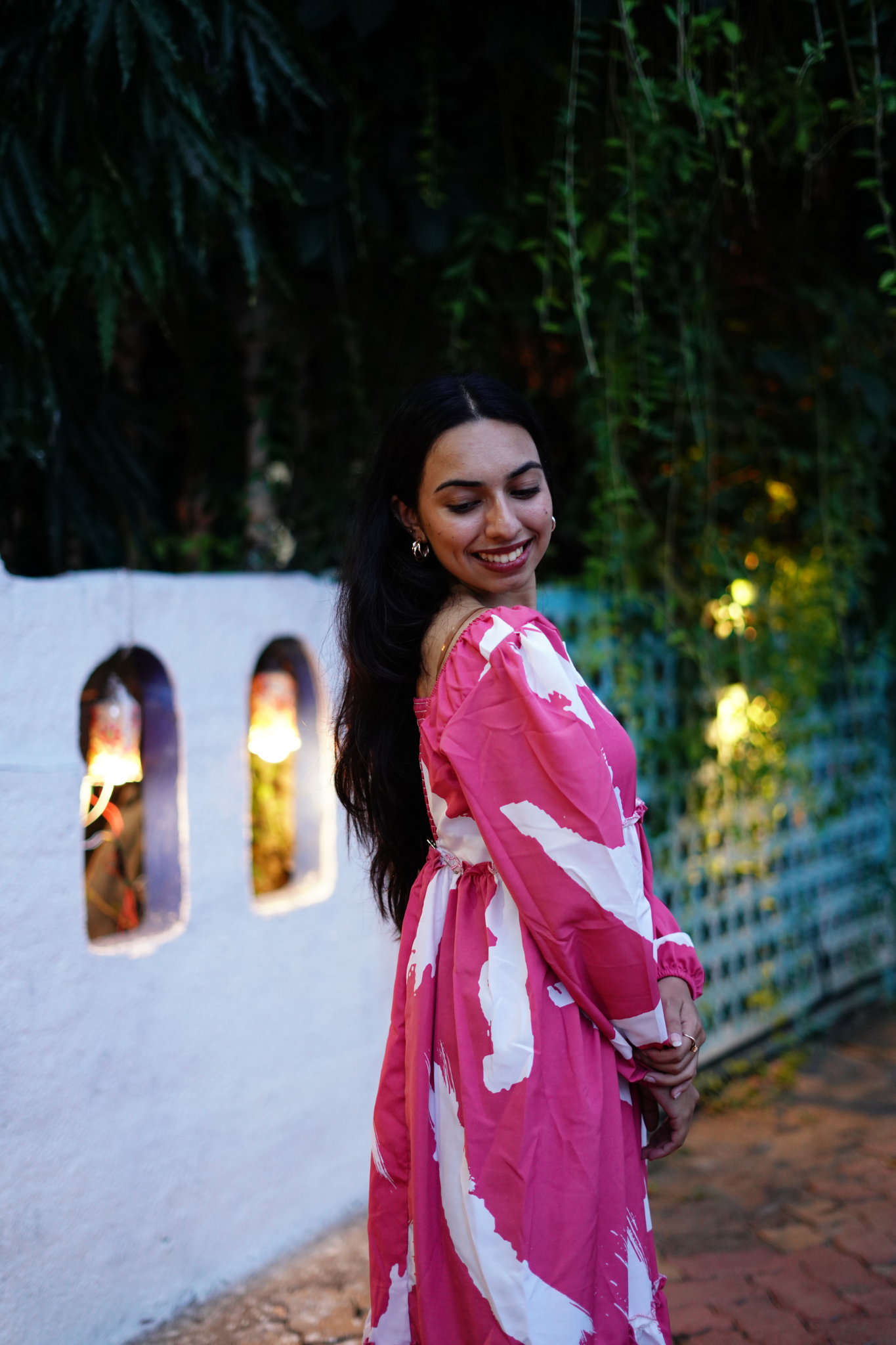 Peach printed Fit and Flare Midi Dress