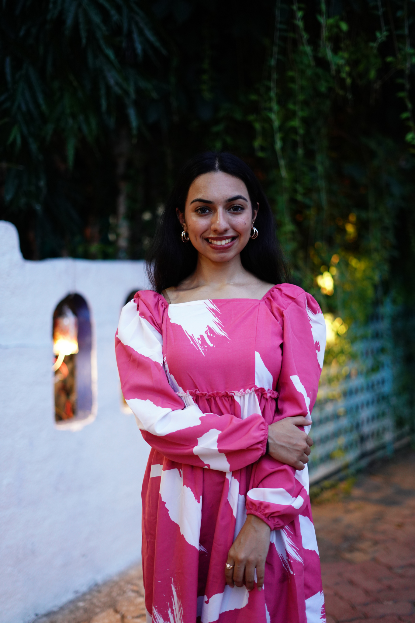 Peach printed Fit and Flare Midi Dress