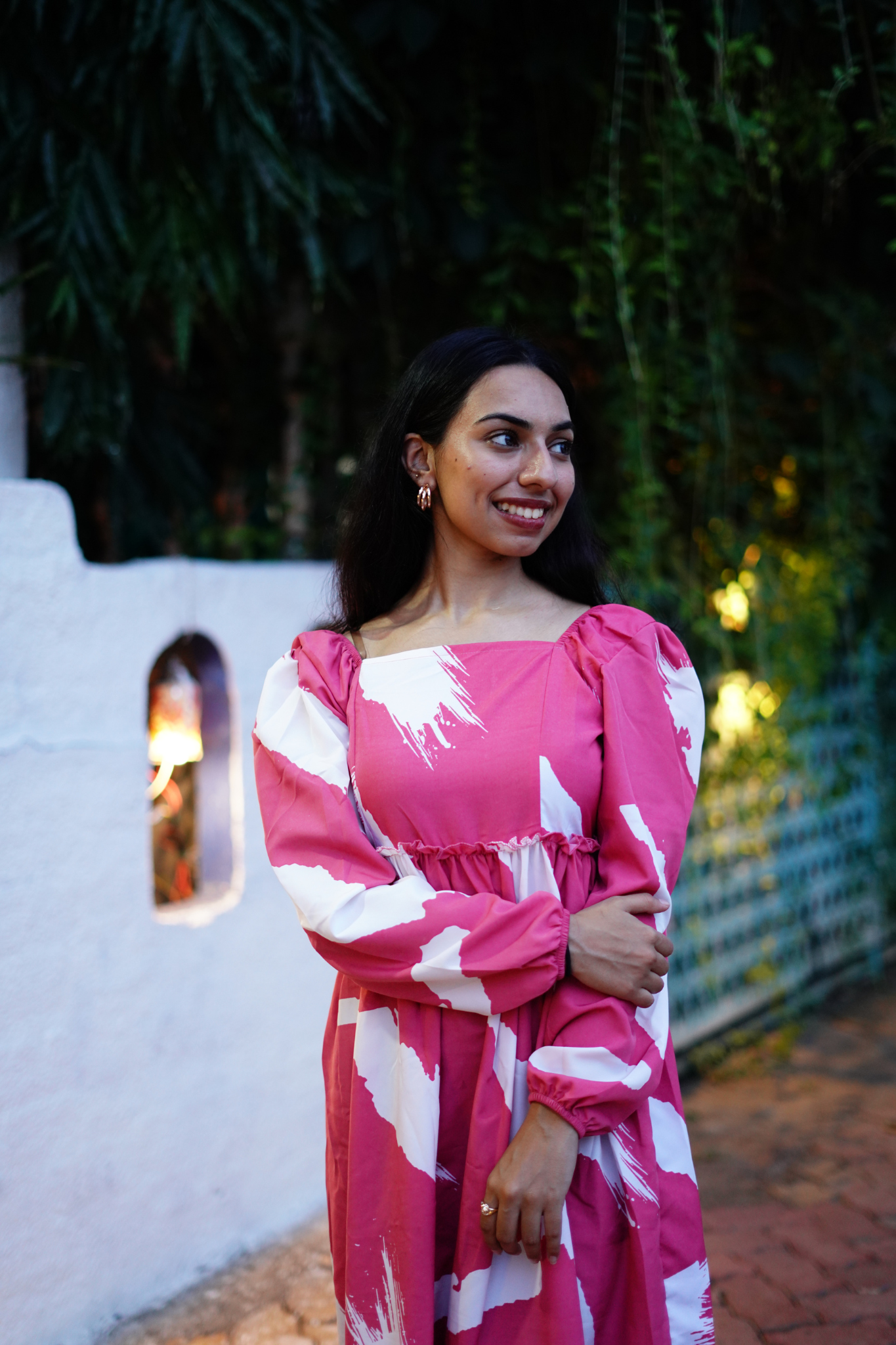 Peach printed Fit and Flare Midi Dress