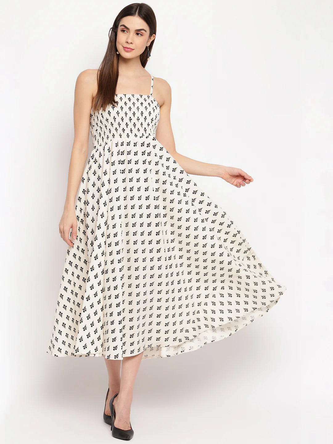 White Printed Fit and Flare Dress