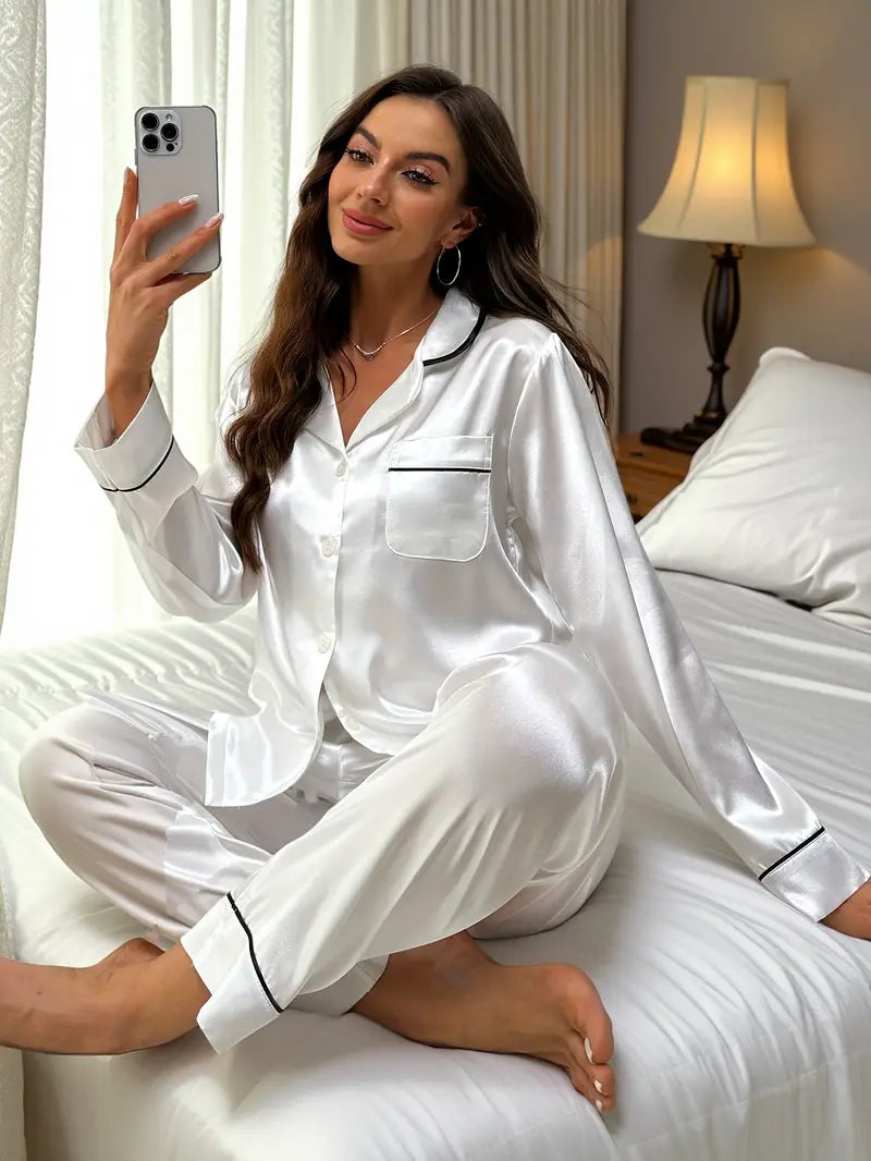 White Satin Luxe Night Suit