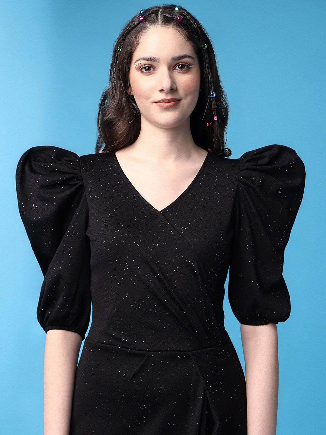 Elegant Black Embellished Wrap Dress