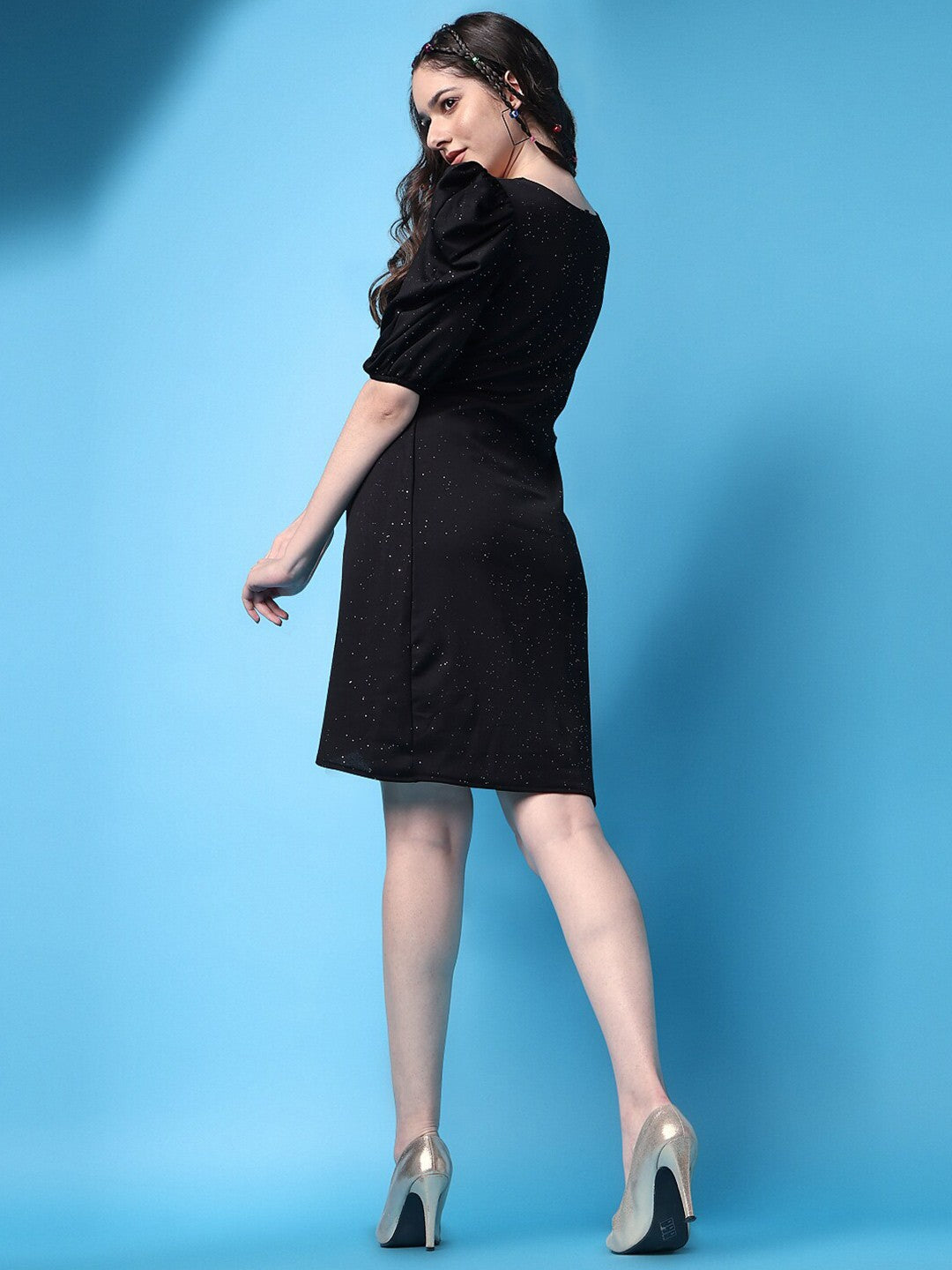 Elegant Black Embellished Wrap Dress