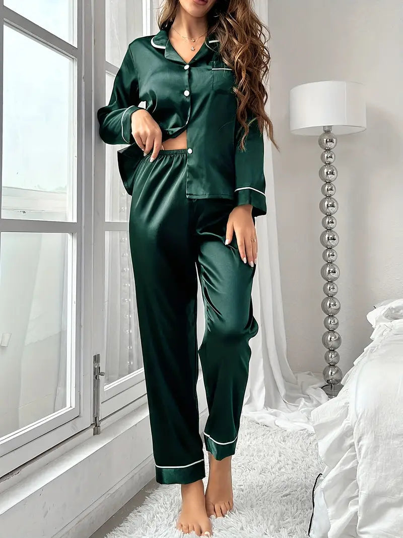 Green Satin Luxe Night Suit
