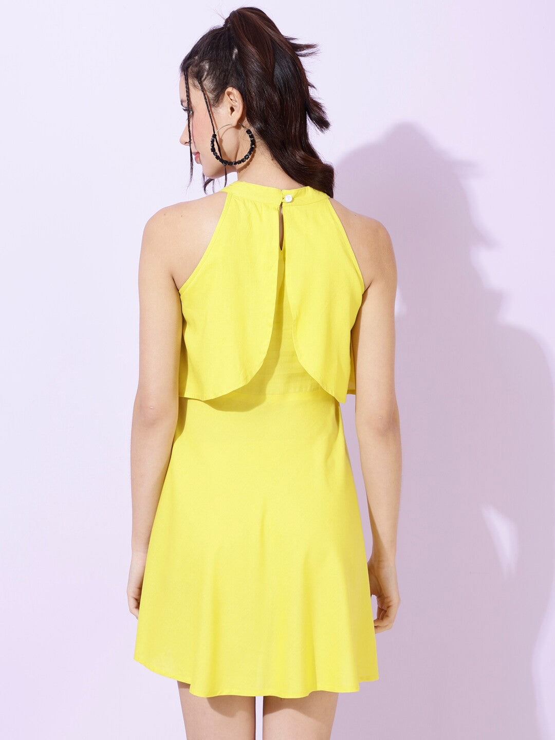 Yellow Solid Halter Neck Mini Dress