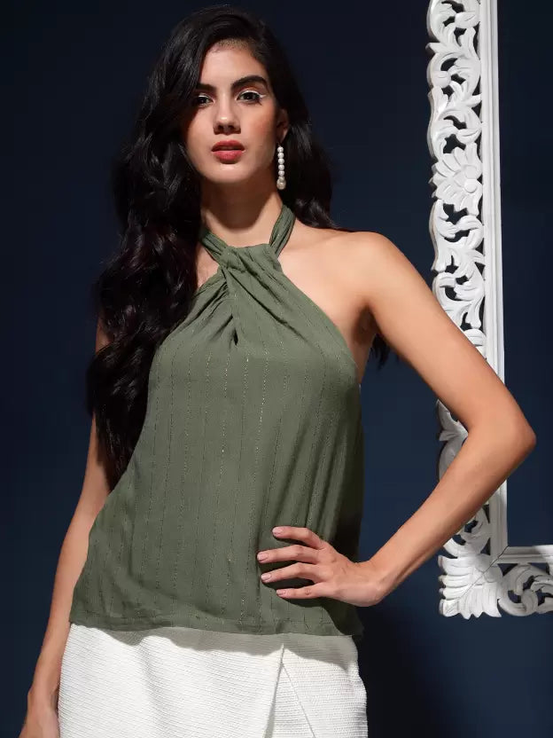 Fashion-Forward Green Halter Neck Top