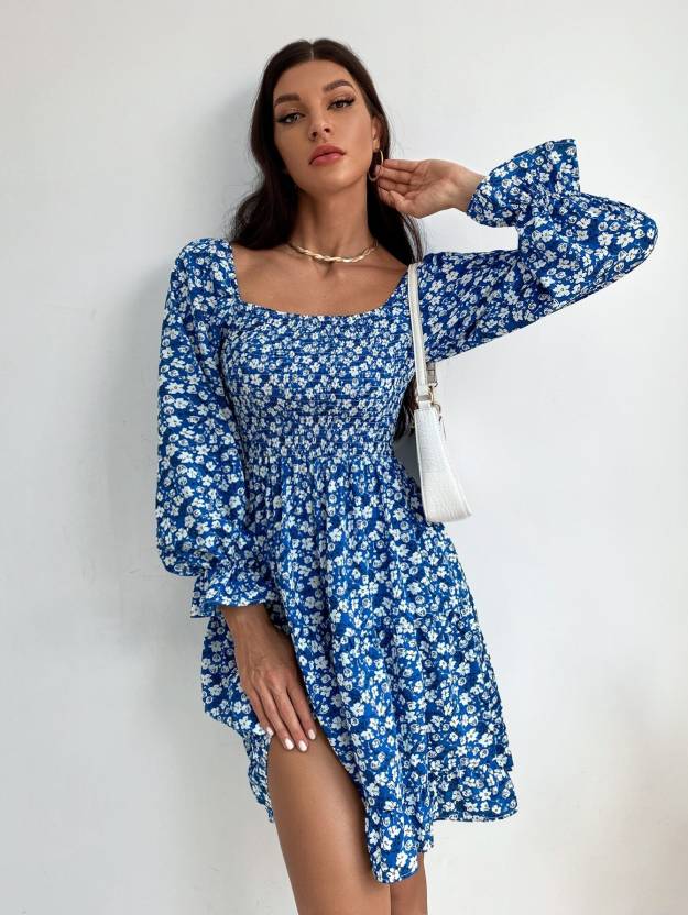 Floral Fantasy Square Neck Dress