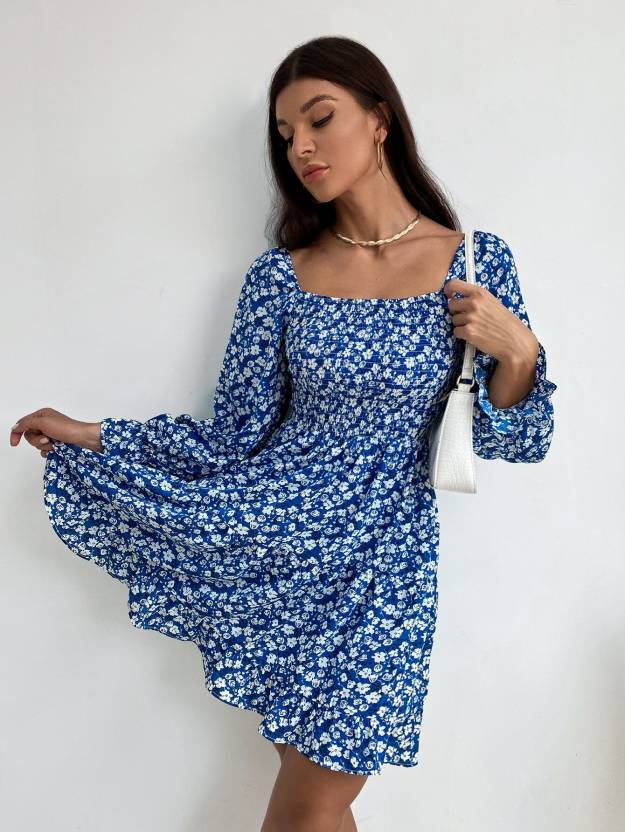 Floral Fantasy Square Neck Dress