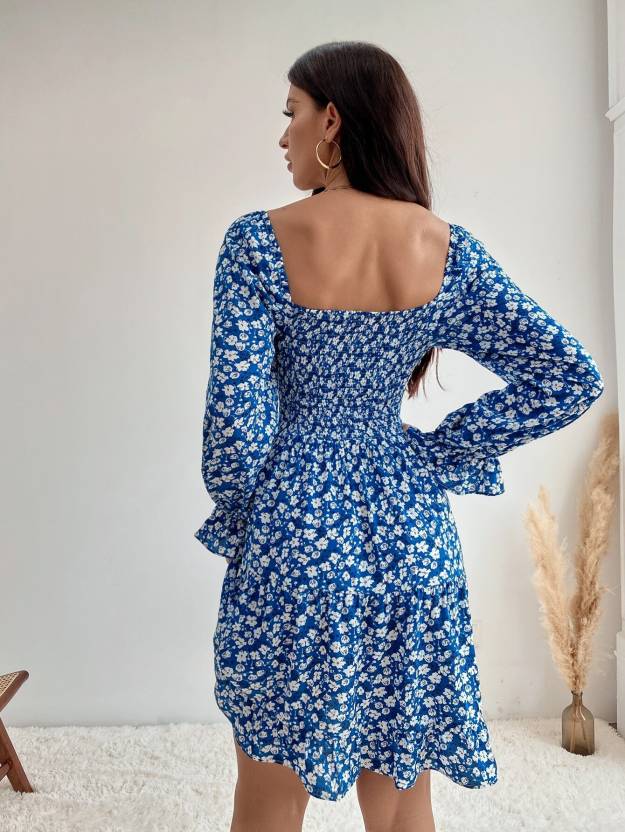 Floral Fantasy Square Neck Dress