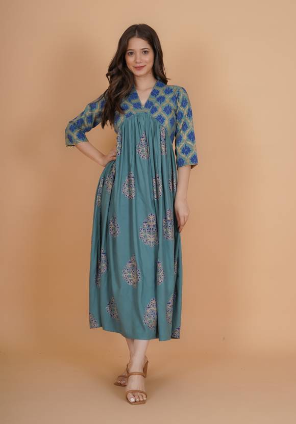 Green Fit and Flare Maxi Dress