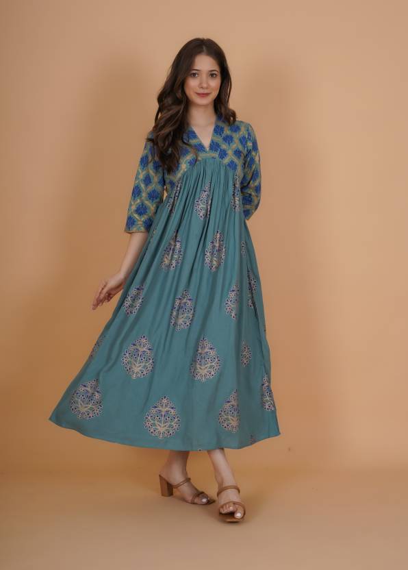 Green Fit and Flare Maxi Dress