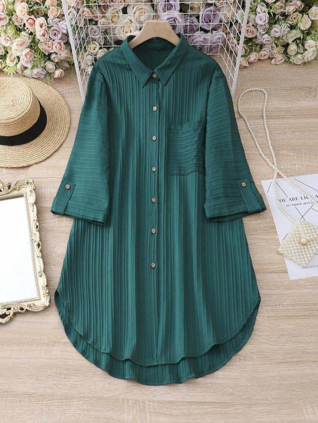 Dark Green Collar Shirt Dress by Wyshilst