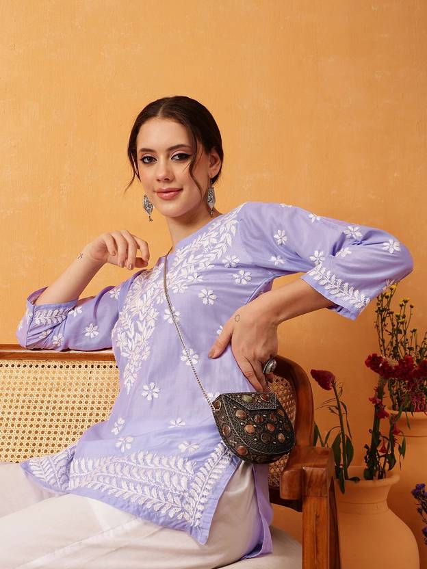 Purple Petal Embroidered Kurta