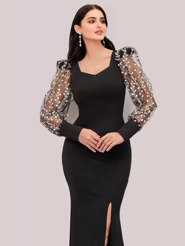 Sleek Black Full-Length Bodycon Dress