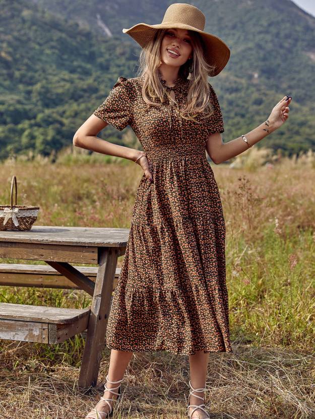 Mandarin Blooms Printed Crepe Dress