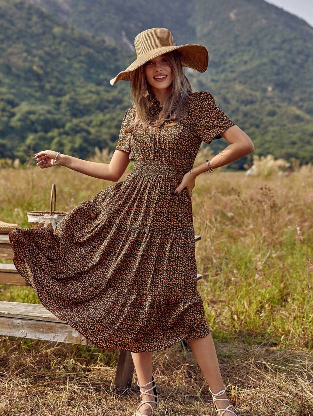 Mandarin Blooms Printed Crepe Dress
