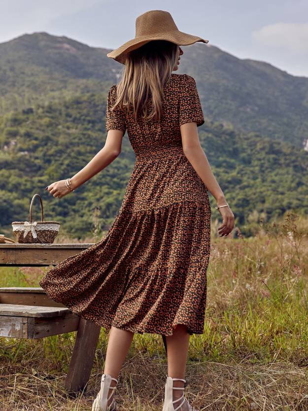 Mandarin Blooms Printed Crepe Dress