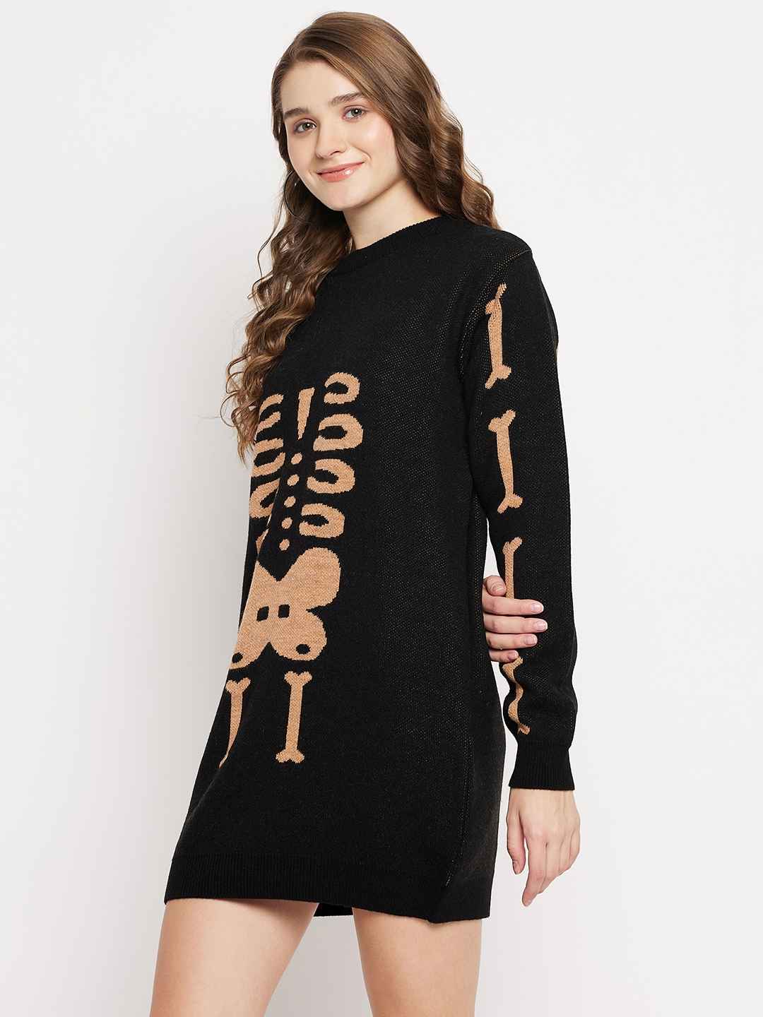 Turtle Neck Full Sleeves Quirky Sweater Dress